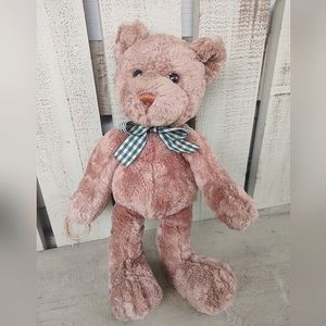 GUND Beary Long Legs Brown Plush Bear Stuffed Animal 2412 Green Plaid Bow Tie